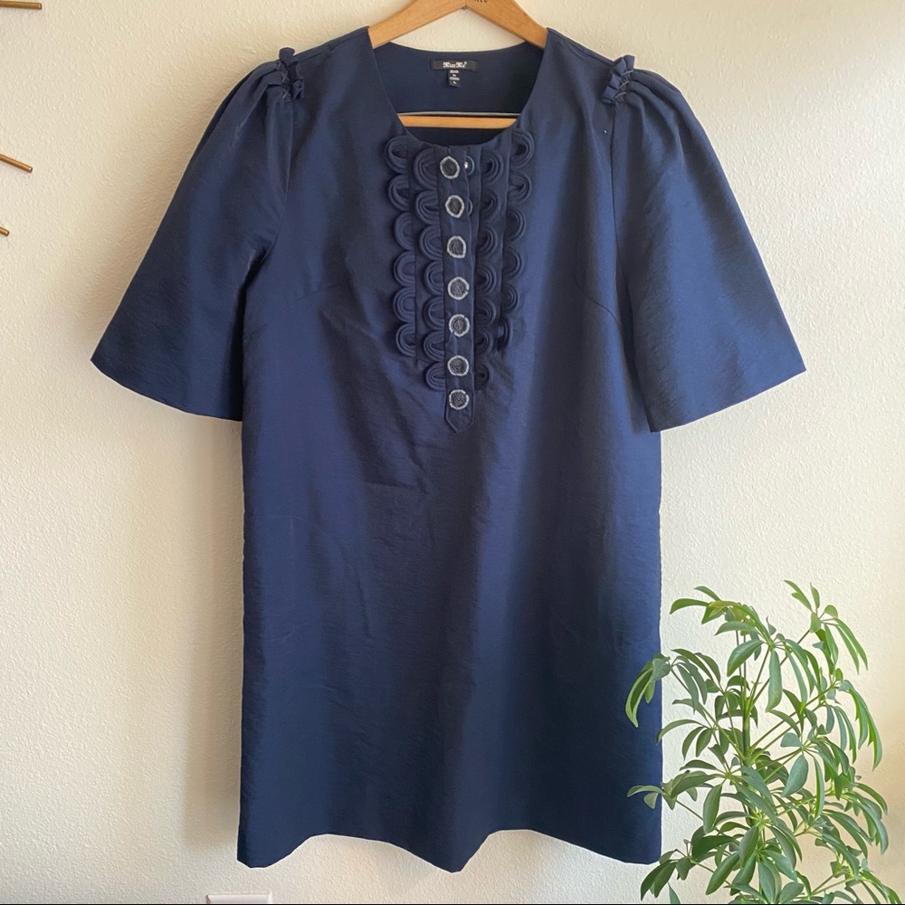 Miss Me Navy Blue Puff Sleeve Shift Dress Short Size Large
